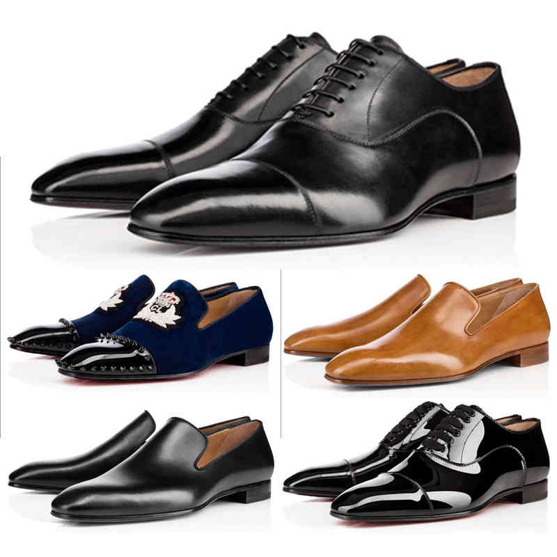 

2021 Red Bottom Mens Leather Shoes Matte Patent Suede Trainers Designers Brand Rivets Embroidery Men Sneakers Business Banquet Stylist Shoe