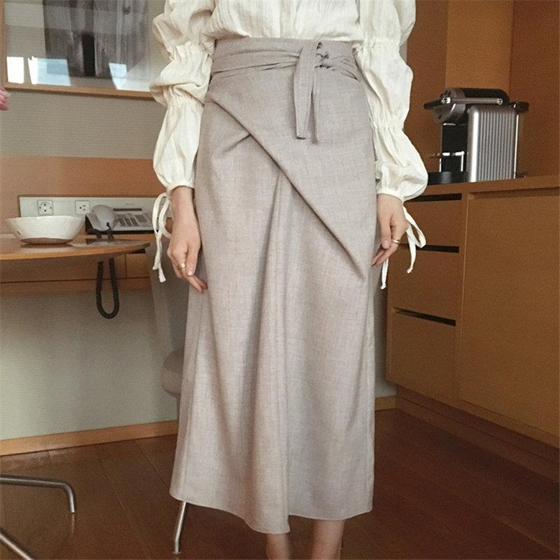 

Skirts Hzirip High Waist Elegance Straight Solid Gentle 2021 Sweet Vintage All-match Women Brief Office Lady Casual Chic, Photo color