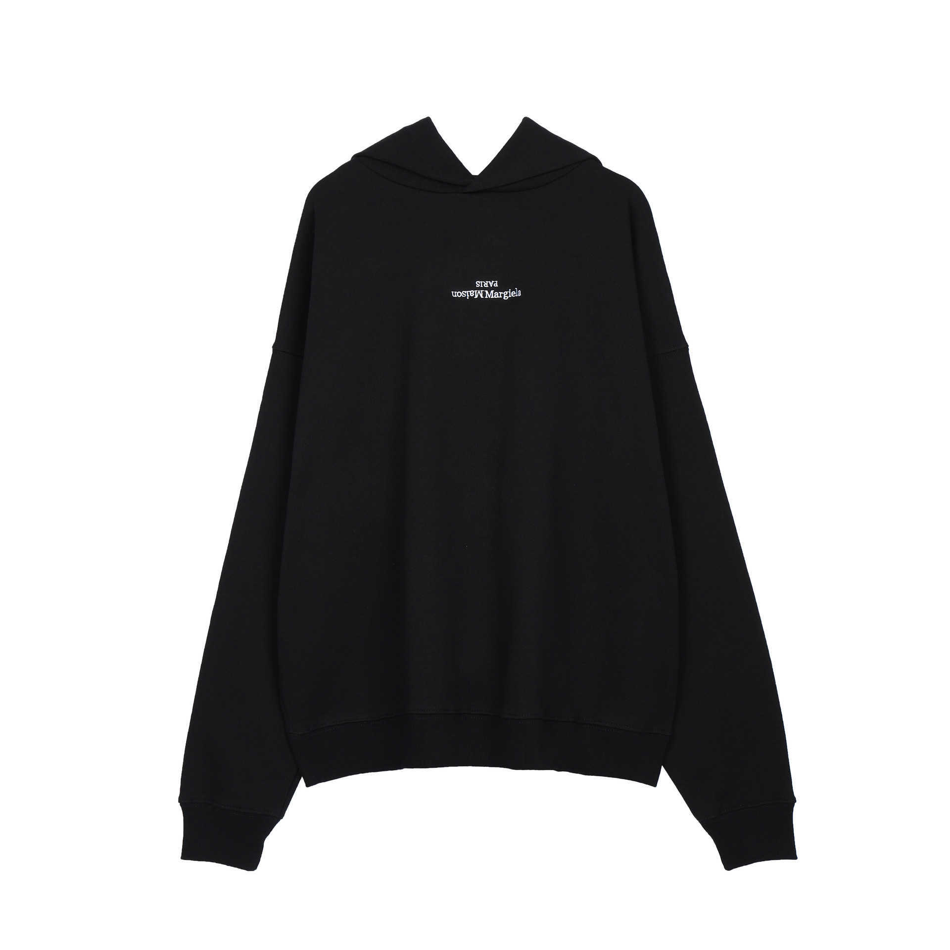 

21s high street MM6 majira Hoodie broken embroidery flip letter Terry sweater hooded loose men, Black