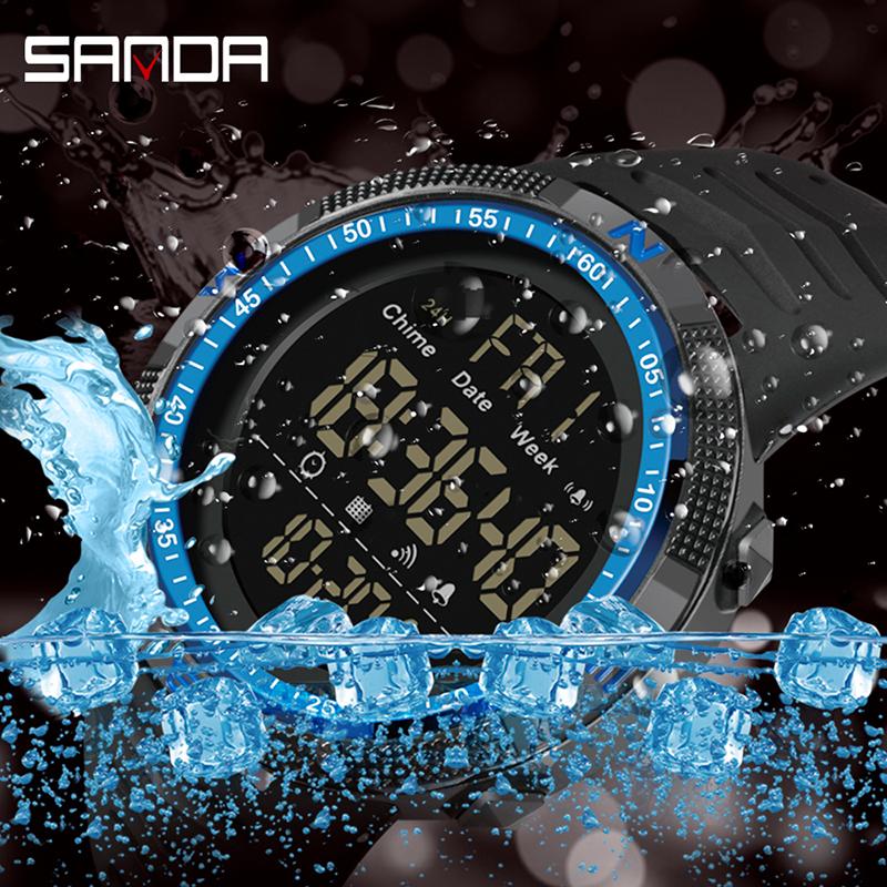 

Wristwatches SANDA Fashion Military Watches Men 50M Waterproof Mens Sports LED Electronic Relogio Masculino 6014, Black gold