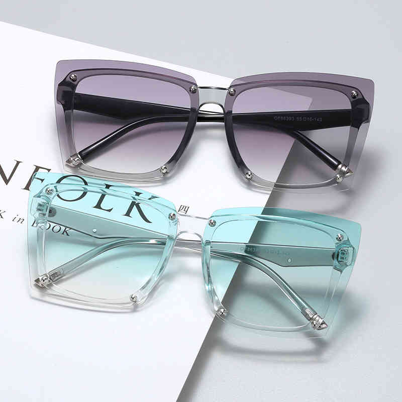 

2021 New Color Gradient Multicolor Square Women's sunglass Fashion shade Glass Men's Brand Dign Personality Glass UV400NJ1P