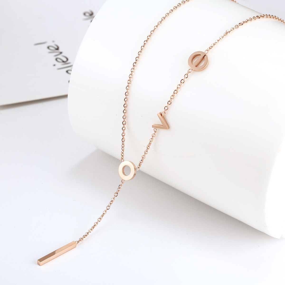 

Women Gift Rose Gold Plated Stainless Steel Love Letter Pendant Necklace