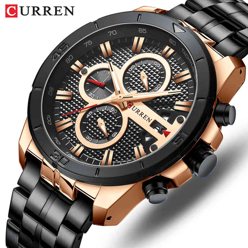 

CURREN Watch Men Fashion Sports Watches Stainless Steel Waterproof Quartz Wristwatch Chronograph Men's Clock Relogio Masculino 210517, Silver white
