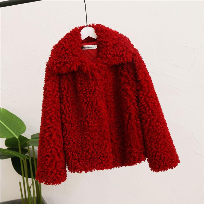 

Women's Fur & Faux Short Coat Female 2021 Winter Lapel Imitation Sheep Curly Hair Ring Thickening Warmth Lambs Wool Tide H0083, Black