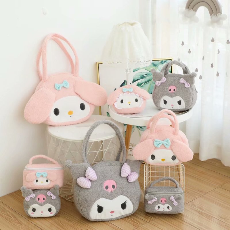 

Cartoon Little Devil Powder Rabbit Plush Satchel Single Shoulder Hand Lunch Box Make Up Bag Bundle Pocket, Pink rabbit satchel