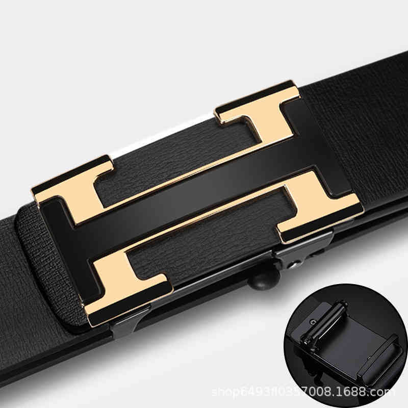 

Men's toothls I-type automatic buckle leather belt busins fashion belt, Black