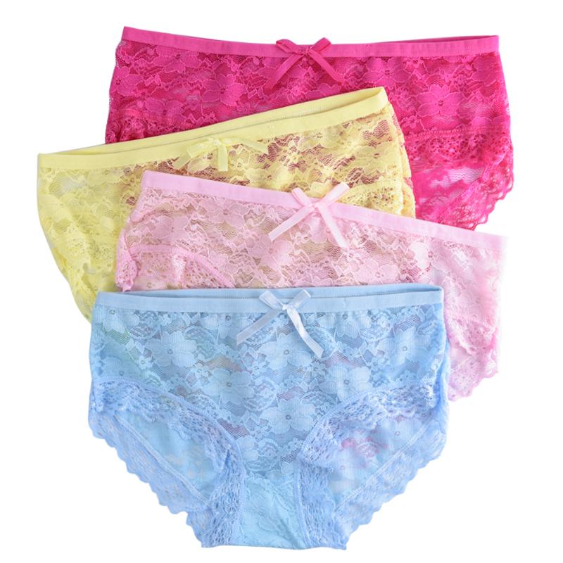 

Panties 4-Pack Summer Girls Short Lace Floral Young Girl Briefs For Teenage Underpants Candy Colors Kids Underwear Pants 9-20T