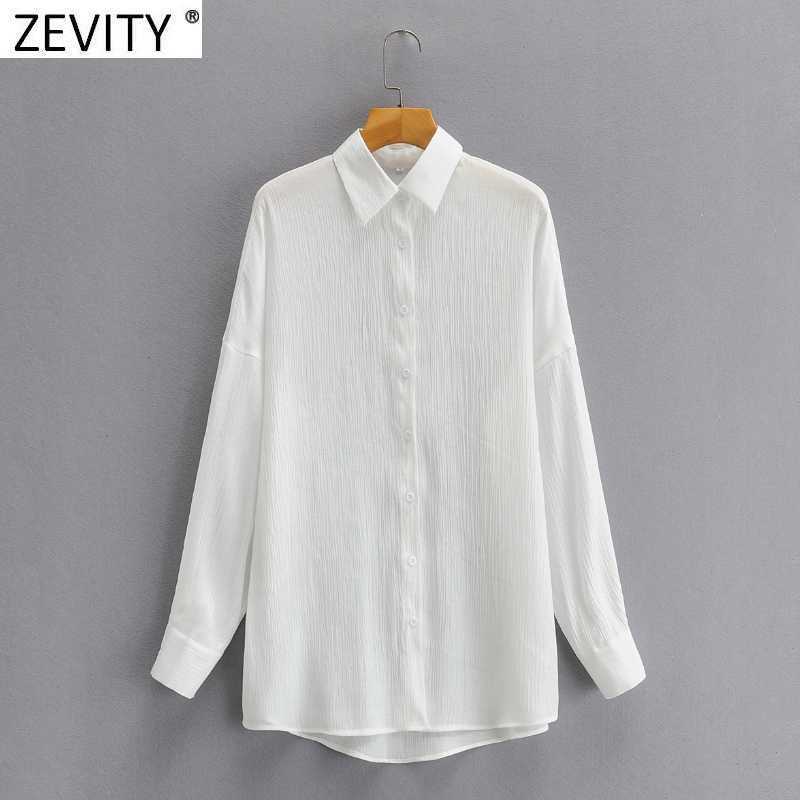 

Zevity Women Fashion Turn Down Collar Breasted White Smock Blouse Office Ladies Long Sleeve Casual Shirt Chic Blusas Tops LS9189 210603, As pic ls9189ff