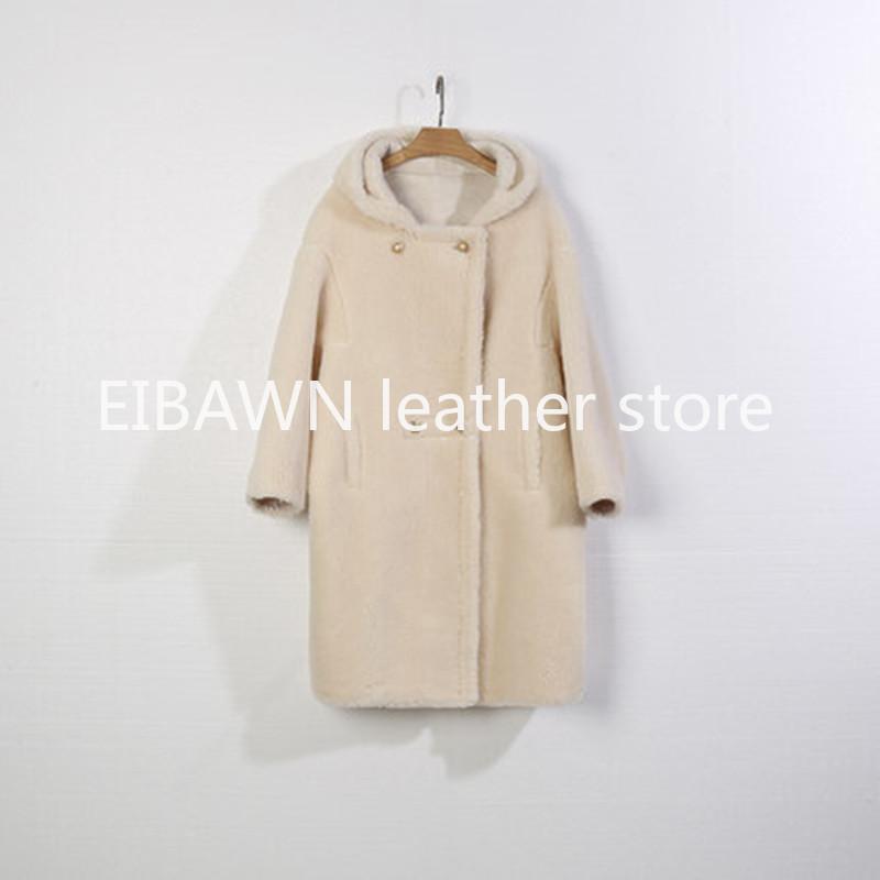 

Women's Fur & Faux Winter Jacket Sheepskin Hooded Coat Teddy Natural Environmental Friendly Furry Outerwear, Black