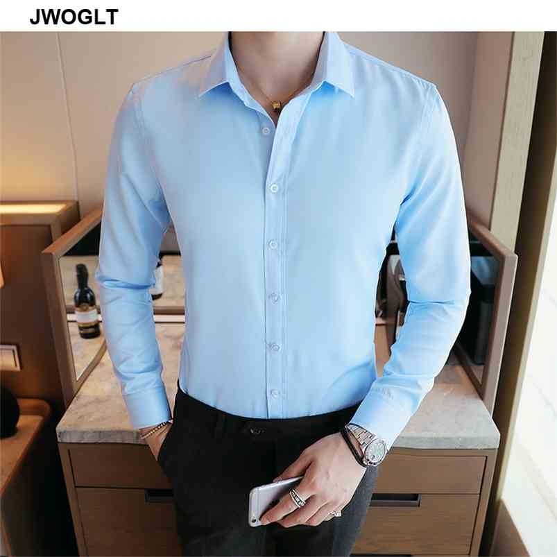 

Autumn Korean Style Men's Casual Shirts Long Sleeved Turn-down Collar Button Down Regular Fit White Black Social Shirt 210721, Pink