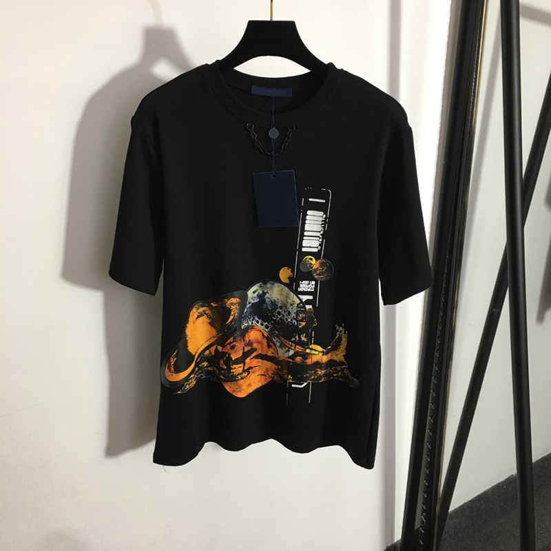 

Men Women Cotton Shirts Tee Fashion Print Designer T-shirt Summer Breathable Soft Touch Chain Tops, Black