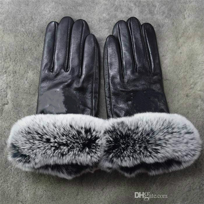 

2021 Premium brand winter leather gloves and fleece touch screen rex rabbit fur mouth cycling cold-proof thermal sheepskin sub finger gloves