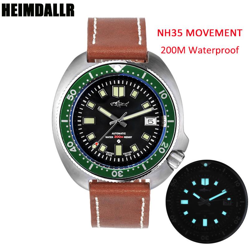 

Heimdallr Men's Diving Watch Sapphire Crystal 44mm Black Dial Green Bezel 200M Water Resistance NH35A Automatic Movement Watches Wristwatche, Rubber strap-2