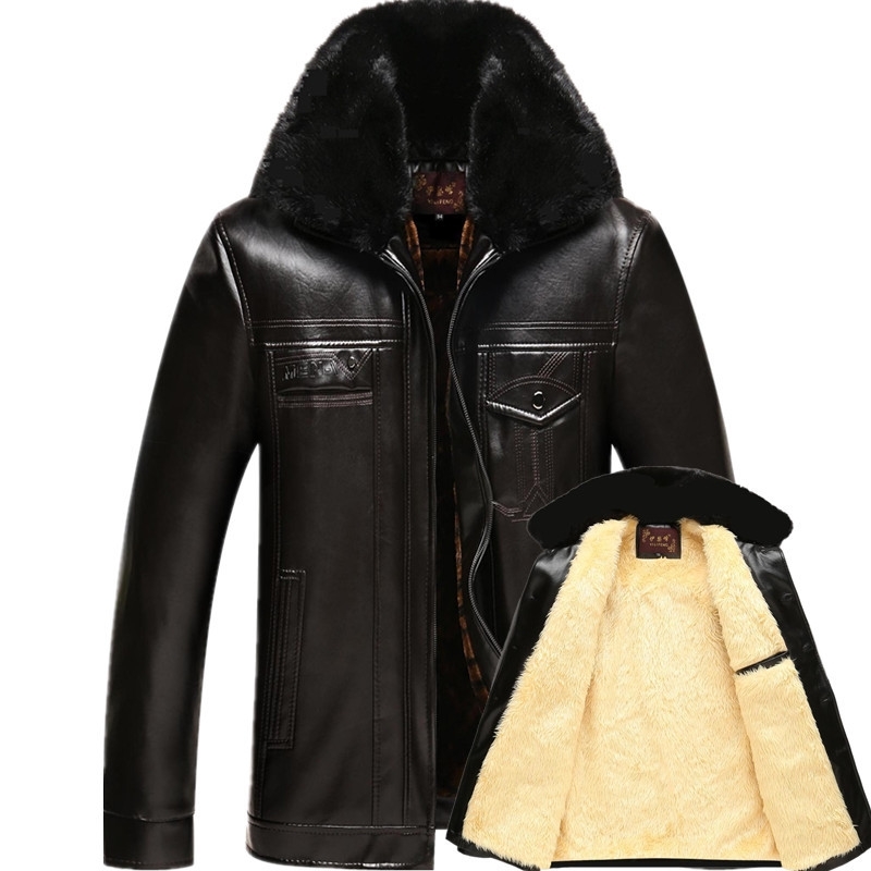 

2019 jacket men's middle-aged new coat leather man, Black
