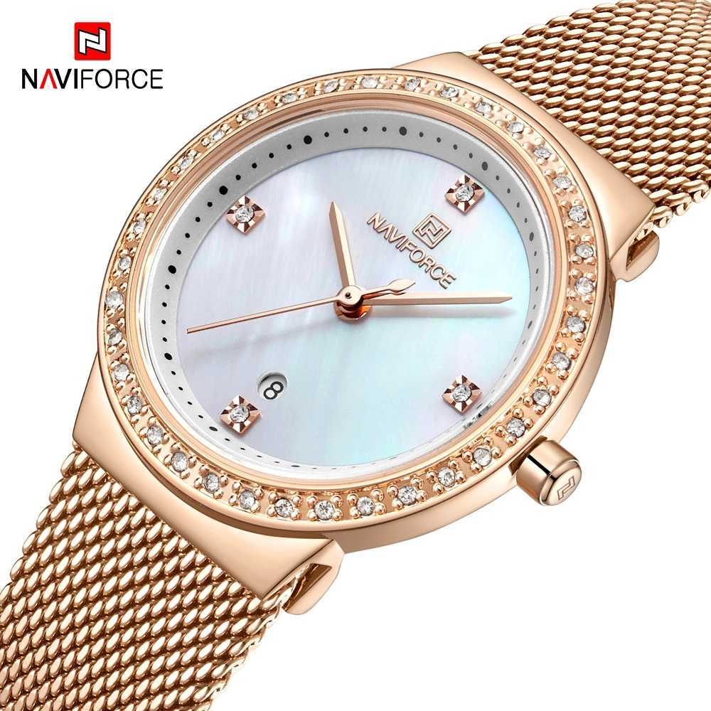 

NAVIFORCE Luxury Women Watch Fashion Steel Mesh Belt Rose Gold Quartz Ladies es Casual Waterproof Wrist 210616, Silver