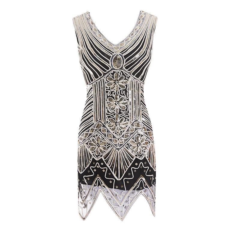 

Casual Dresses Women's 1920s Sequin Beaded Tassels Hem Flapper Dress Sleeveless Gold Thread Embroidery Fringe Great Gatsby Party, Black;gray