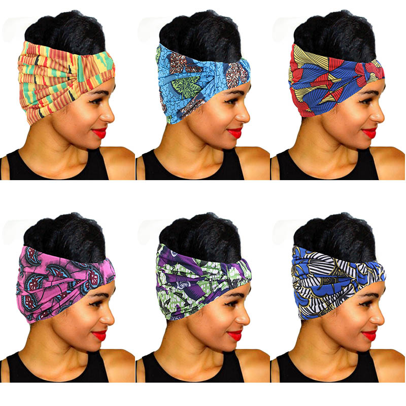 

New Vintage Women Headbands Hair Accessories African Printed Stretch cotton Headbands Elastic Headwear Turban headscarf headwrap, Silver