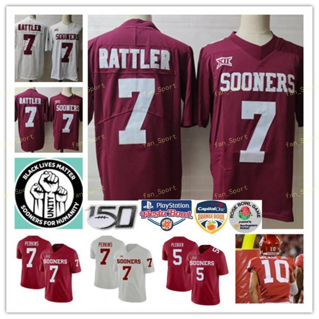 

Oklahoma Sooners Spencer Rattler Football Jersey 5 T.J. Pledger M.Brown 10 Theo Wease Jr. 11 Jadon Haselwood 7 Ronnie Perkins Jersey, Black