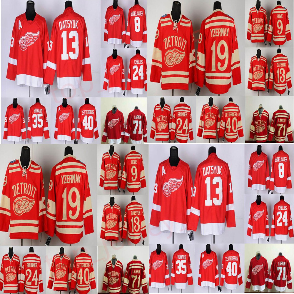 

Detroit Red Wings 13 Pavel Datsyuk 40 ZETTERB 19 Steve Yzerman 71 Dylan Larkin 9 Howe Red Hockey Jerseys, As shown in illustration
