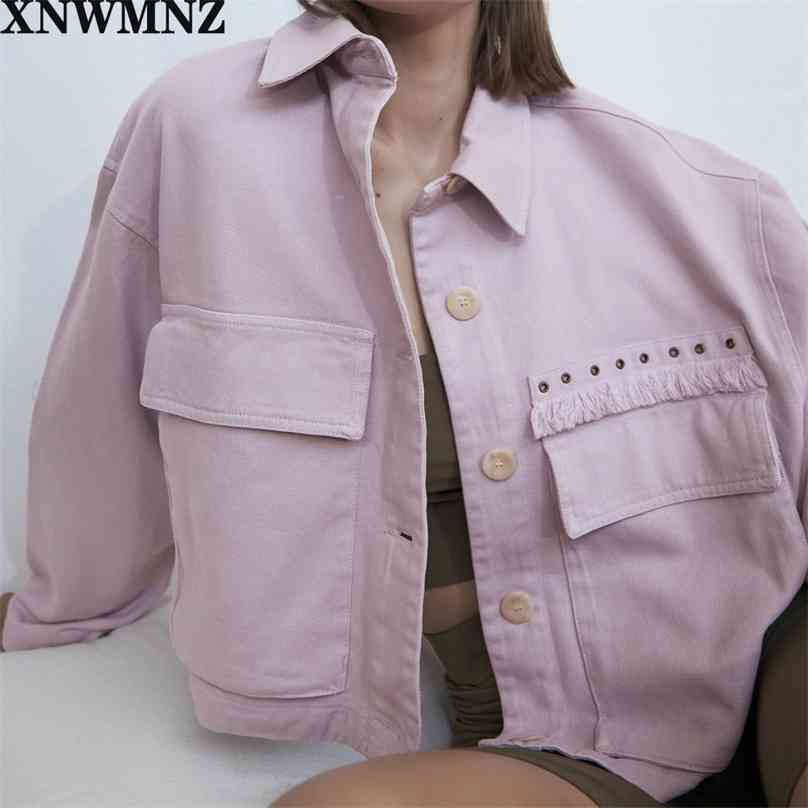 

Jacket Women Fashion Single-Breasted Pocket Short Coat Vintage Long Sleeve Female Outerwear Chic Tops 210520, Lavender