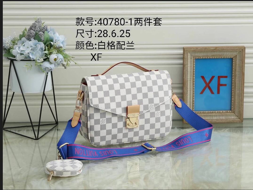 

1-28 LV LOUIS 1 VITTON 2 Piece Set women messenger bag female shoulder crossbody bags lady designer leather handbag+wallet, Red;black