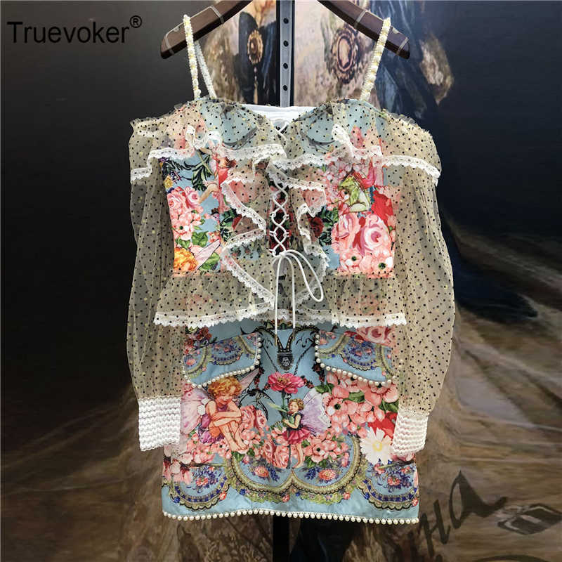 

Truevoker Spring Runway Fashion Sets Ladies Sexy Off Shoulder Angle Print Ruffles Tops + Skirt Women's Two Pieces Suits 210602, White
