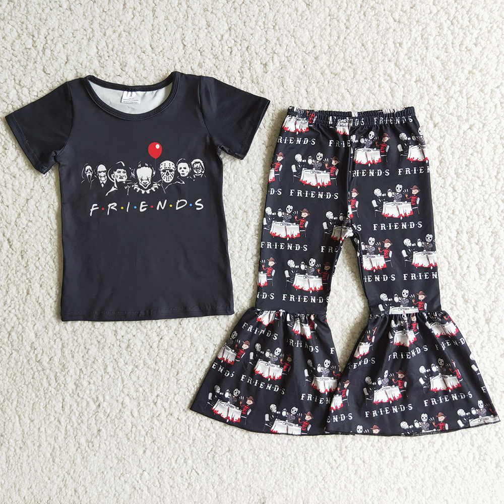 

Halloween Kids Designer Clothes Girl Sets Boutique Baby Girls Clothing Bell Bottom Pants Kid Fall Outfits Fashion Friends Wholesale Children Outfit Milk Silk, Black