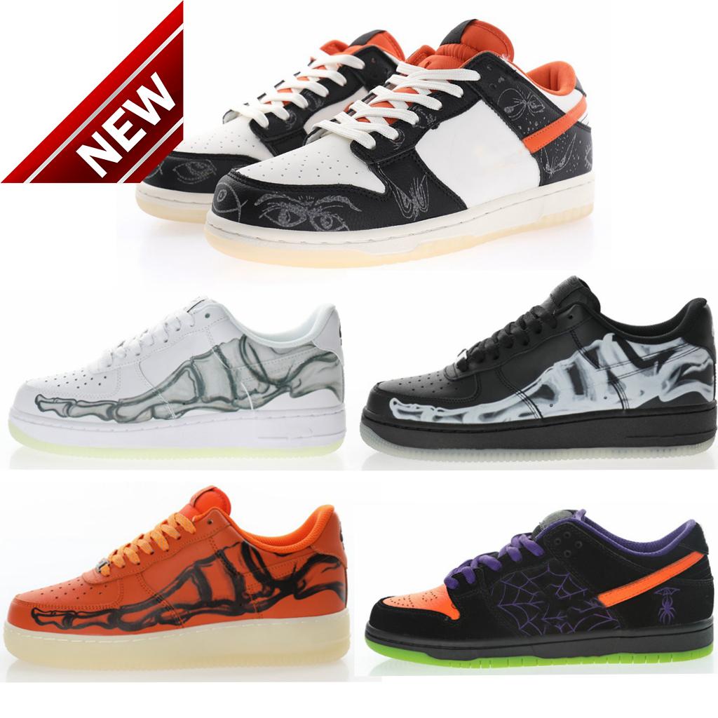 

Halloween Gift Fashion Lighted Running Shoes Sb Low Pro Night Of Mischief Forces Skeleton Black On Black Orange Men Women High Quality, 07