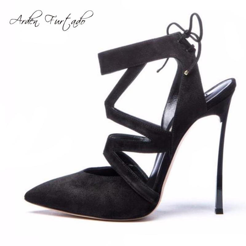 

Arden Furtado 2021 Summer Sexy High Heels 13cm Ankle Strap Plus Size Woman Shoes Stiletto Sandals Fashion Party For Women, Black
