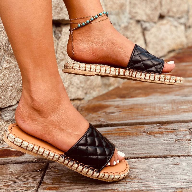

Slippers Fashion Women's Summer Casual Shoes Breathable Indoor Outdoor Leisure Solid Non-slip Female Leather Flat, Black