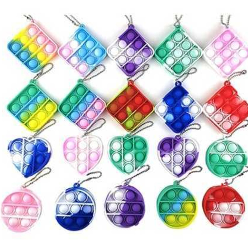 

100PCS/DHL square circle heart shape Fidget simple key chain keyring sensory push bubble poppers board game bag pendant kids finger popping Puzzle toy H110WRDC