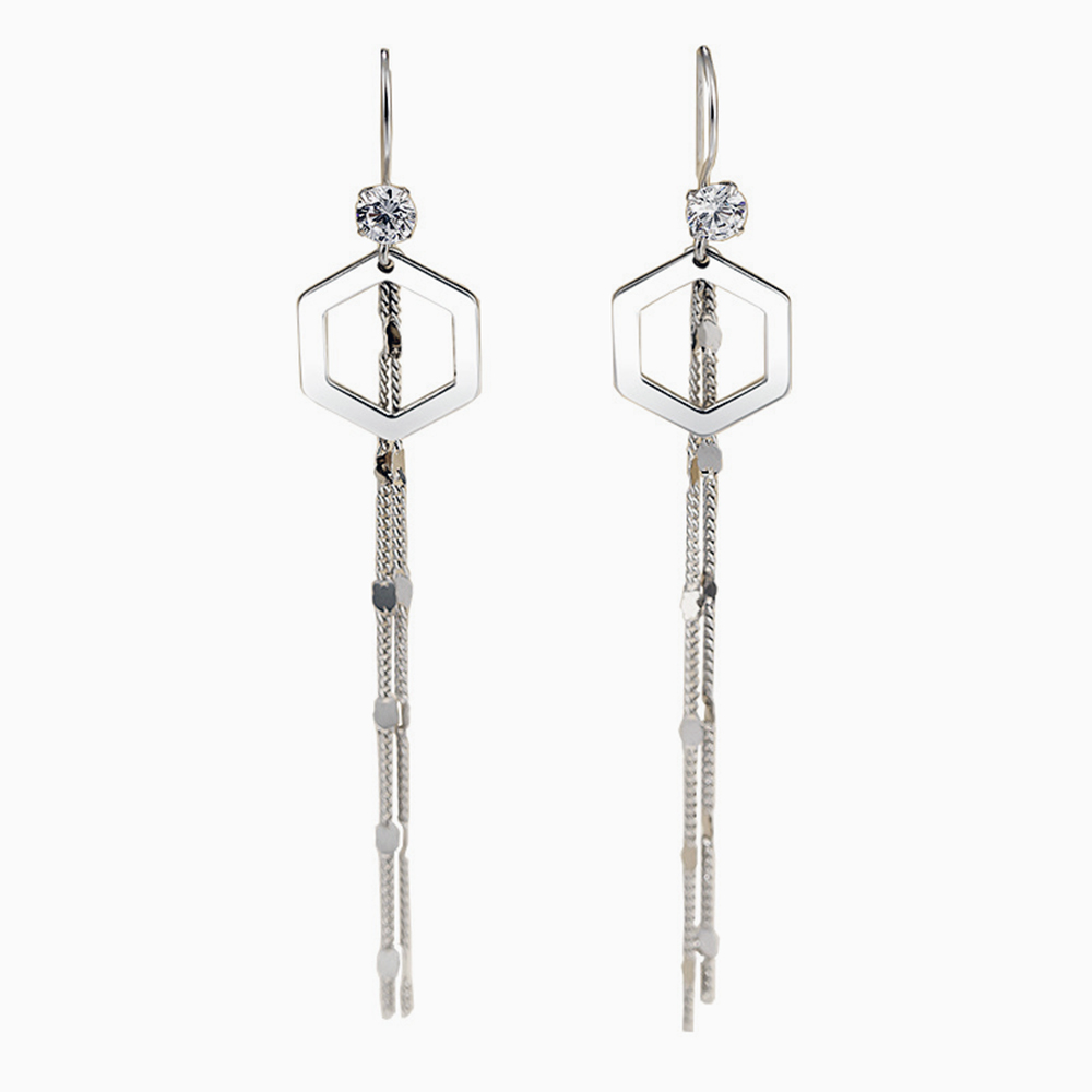 Pure Sterling Silver Tassel Earrings 4MM CZ Shiny Rhodium Plated 7.3CM Long Drop Earring Real 925 Fine Jewelry-image-692935128