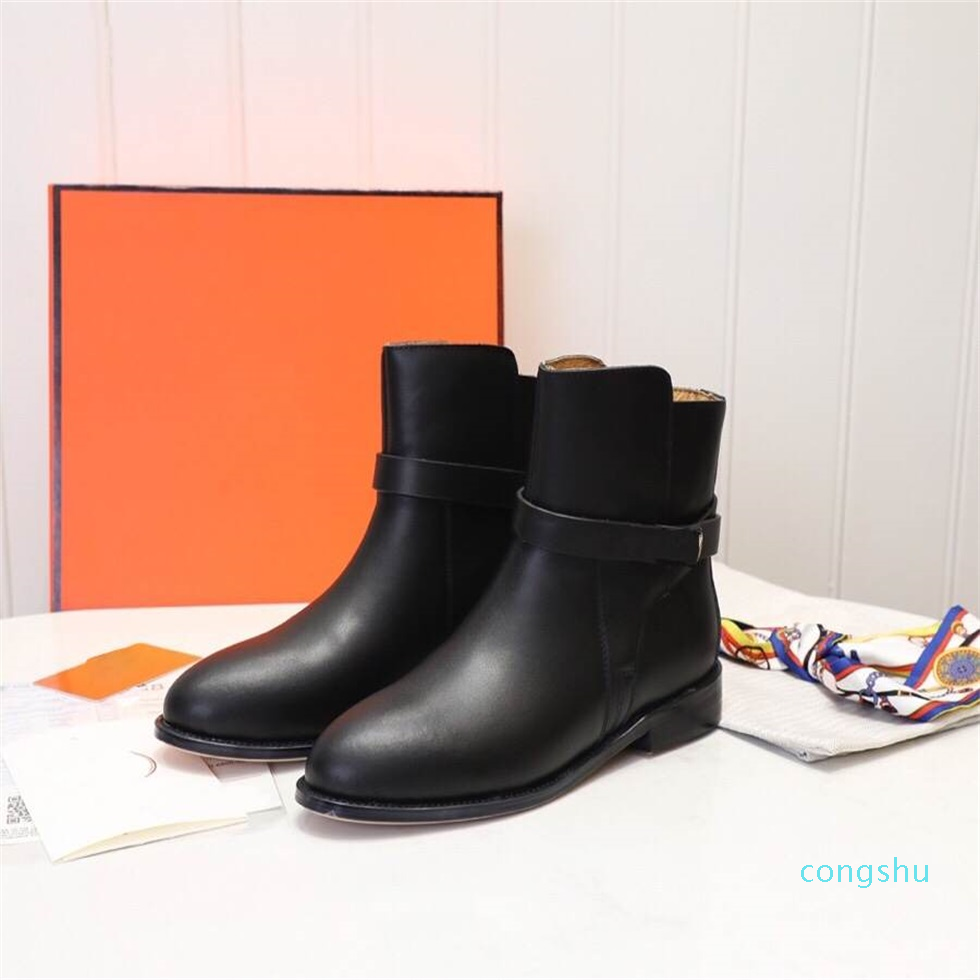 Luxury Designer Women Boots Winter And Fall Fashion Leather Round Toe Flat Heeled Ankle Boot Low Heel Shoes Many Colors