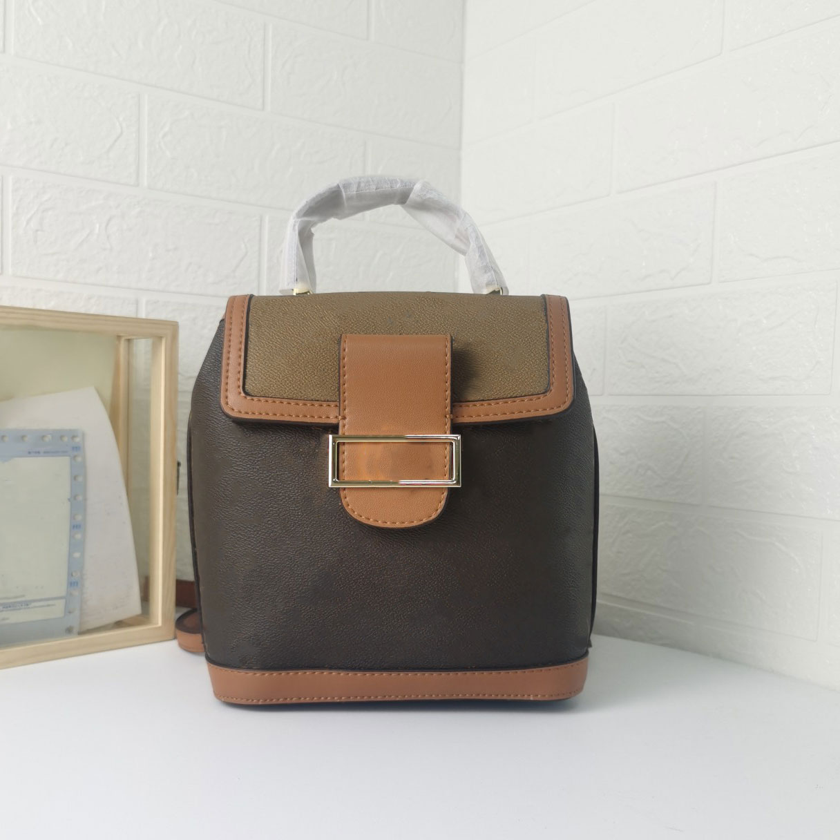 

Dauphine PM Backpack 20cm Small Double Back Strap Lady Fashion Knapsack Two Tone Coated Canvas Trimmed with Leather Rucksack M45142, I need see other product