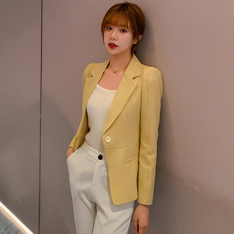 

Women Blazer Formal  Lady Office Work Suit Pockets Jackets Coat Slim Black Femme 210524, Light orange