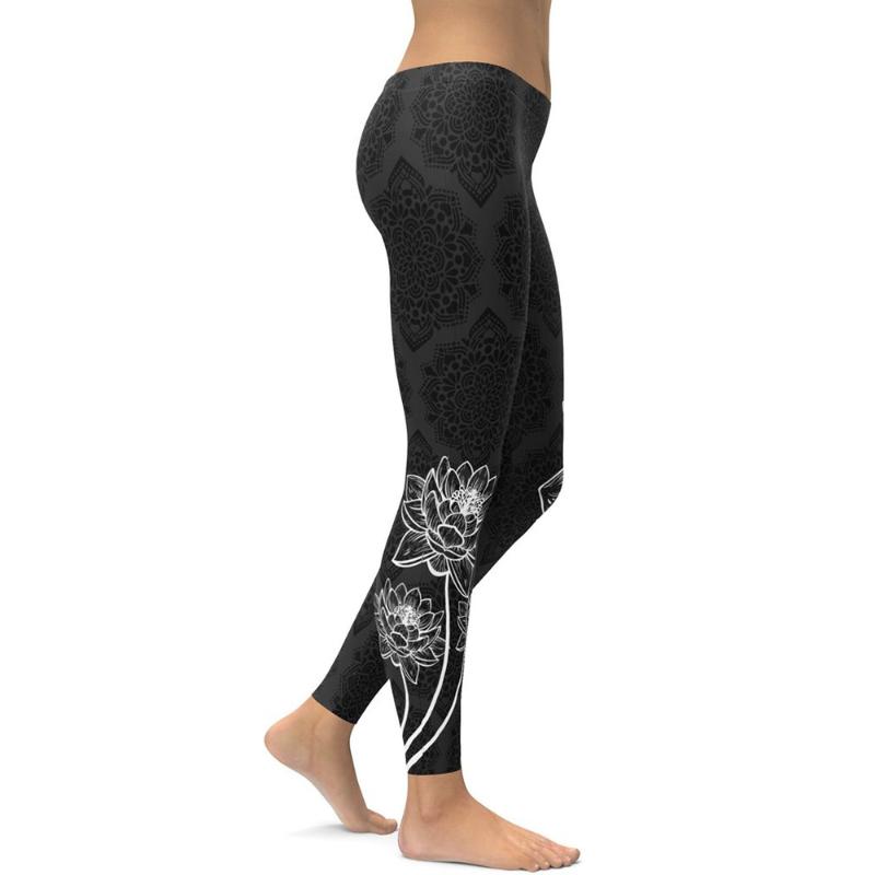 

Women' Leggings 2021 Black Lotus Print Womens Clothing High Waist Slim Comfortable And Breathable Skinny Joggers -XXL, Y32
