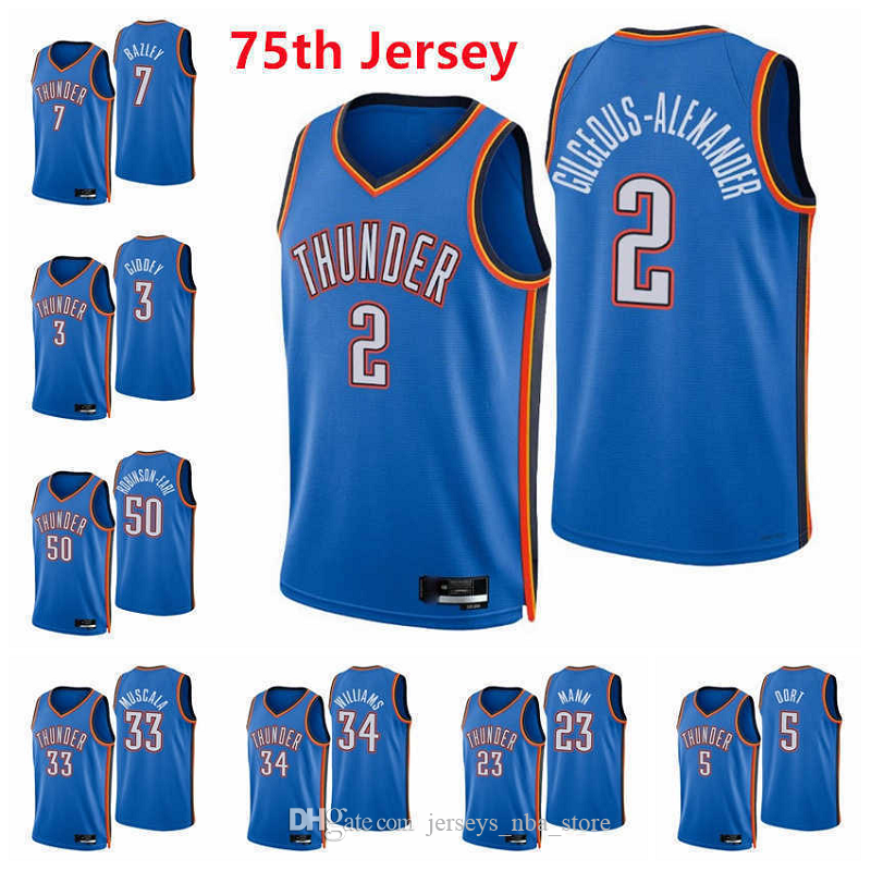 

2021 2022 Embroidery Men Basketball Shai Gilgeous-Alexander 2 Josh Giddey 3 Jeremiah Robinson-Earl 50 Muscala 75th Blue Jerseys, Black;red