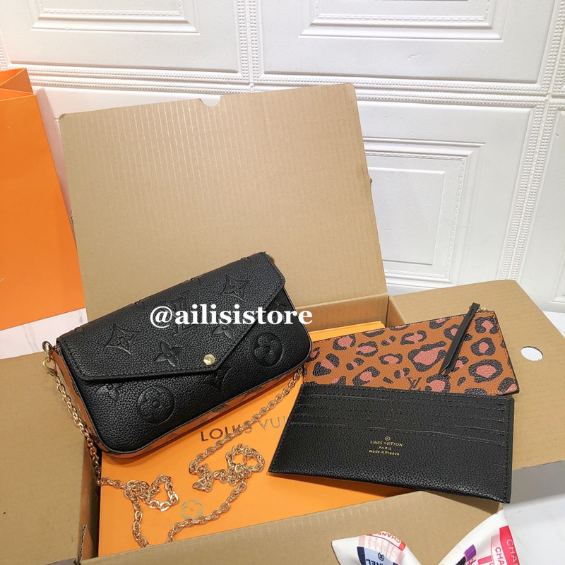 

Cowhide Emboss Leopard POCHETTE FELICIE Chain Shoulder Bags Clutch Wallet Multi Purse Designer Handbags Wild at Heart Women Fashion Messenger Crossbody Bag, Add box