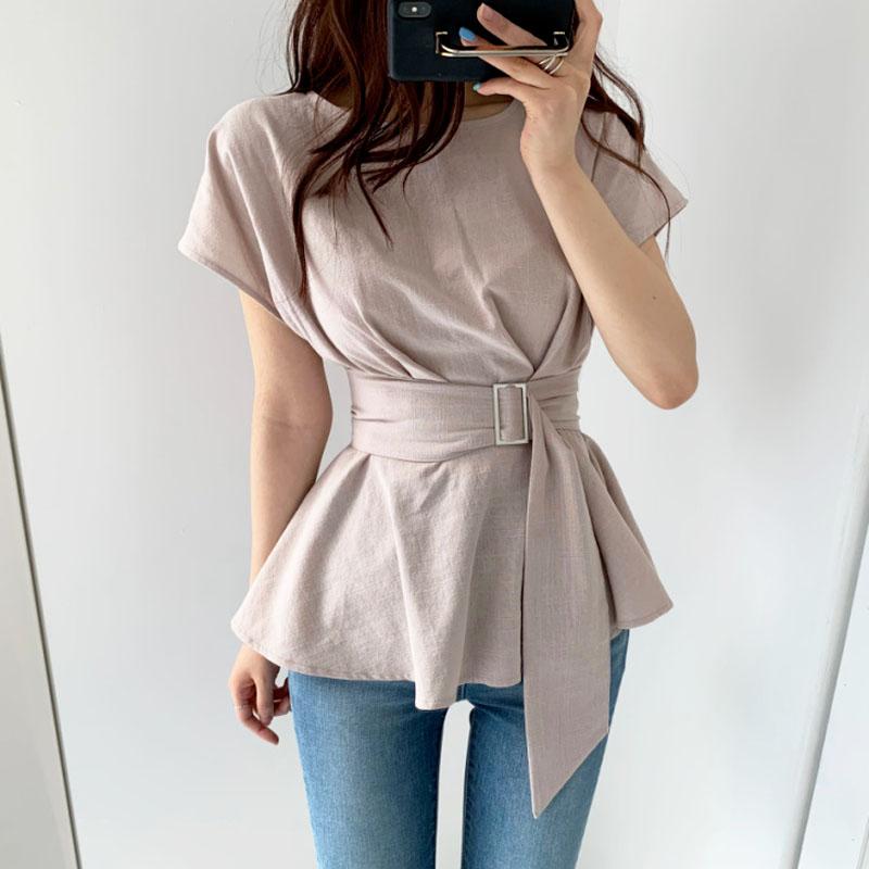 

Women's Blouses & Shirts Clothing Femme 2021 Elegant Summer Slim Short-sleeved Shirt Woman Black Tops Sashes Blusas Female Drop 0654, White