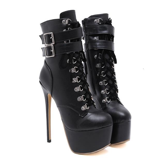 

woman ankle booties luxury designer women martin buckle lace up platform high heel boots winter 16cm, Black