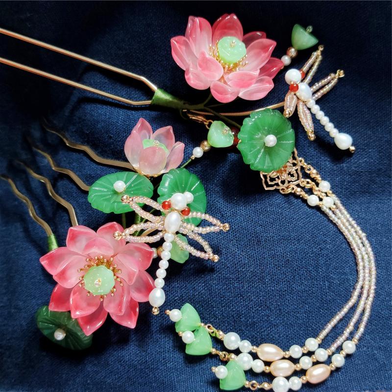 

Hair Clips & Barrettes Handcrafted Lotus Leaf Hairpin Headdress Stick Kanzashi Headwear Women Summer Wedding Bridal Head Ornament, Golden;silver