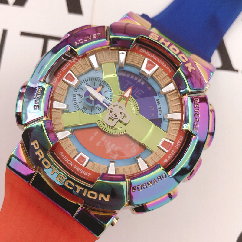 

Mens Sports Watch Rainbow Metal Fashion Watches Resin Strap Multi-function Stopwatch Waterproof 44mm with Original Box Shock Designer Wristwatches GM110, Extra shipping fee