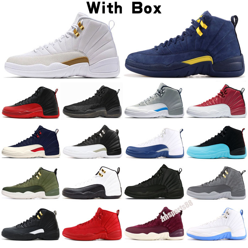

12 Shoes Stone Blue University Gold Dark Concord Reverse Flu Game OVO White Men Basket ball 12s Playoff French Sneakers With Box, Black;brown