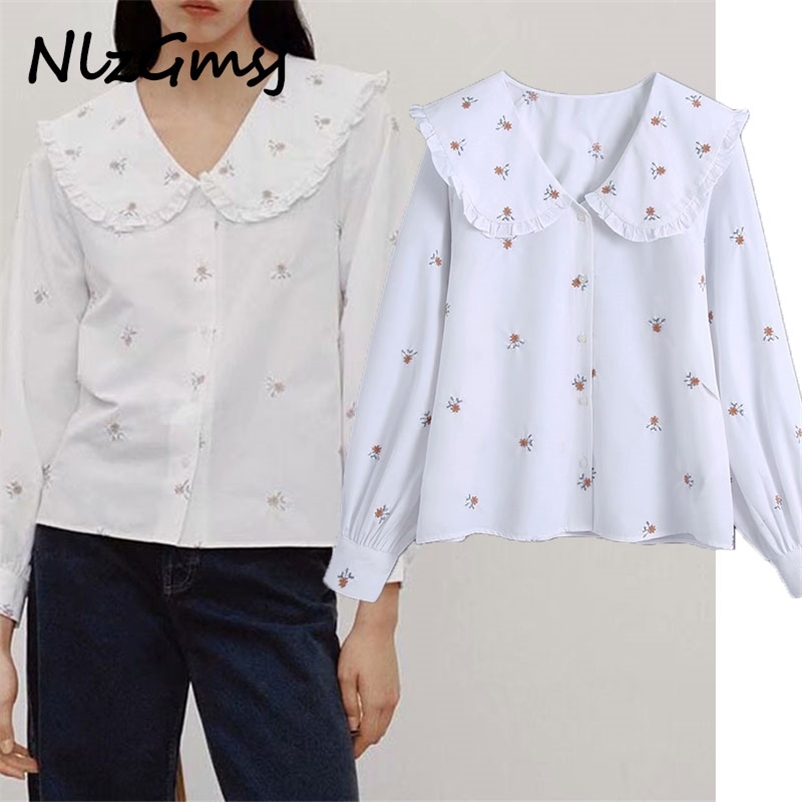 

Blouse Women England Style Flower Embroidery Vintage Fashion Blusas Mujer De Moda Casual Shirt Tops 210628, As picture