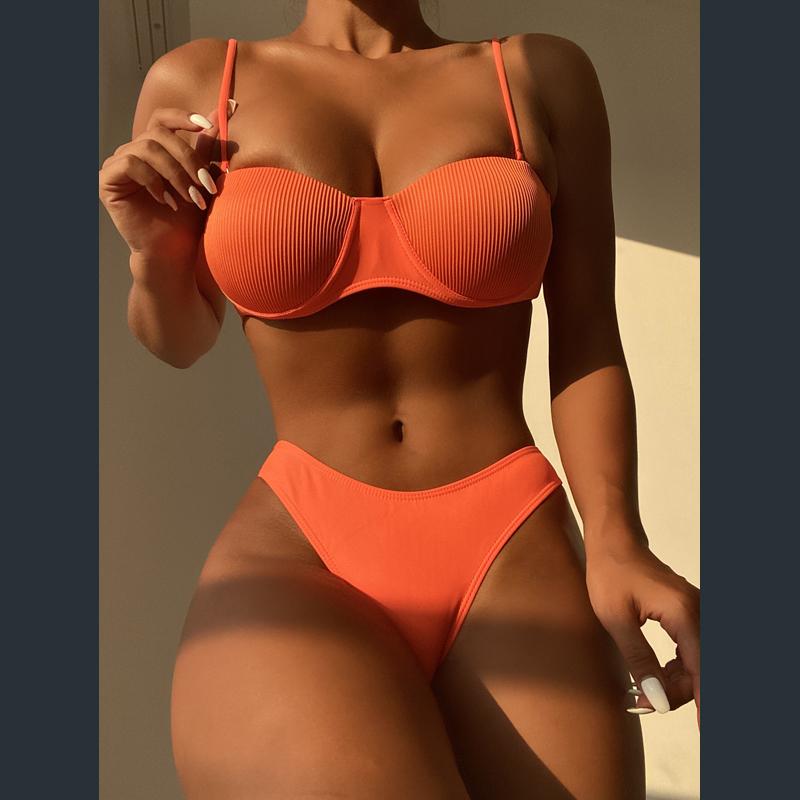 

Women's Swimwear Feminine Bikini Women Beachwear 2021 Set Solid Push Up Swimsuit Underwire Beach Polyester Sierra Surfer Plus Size, White;black