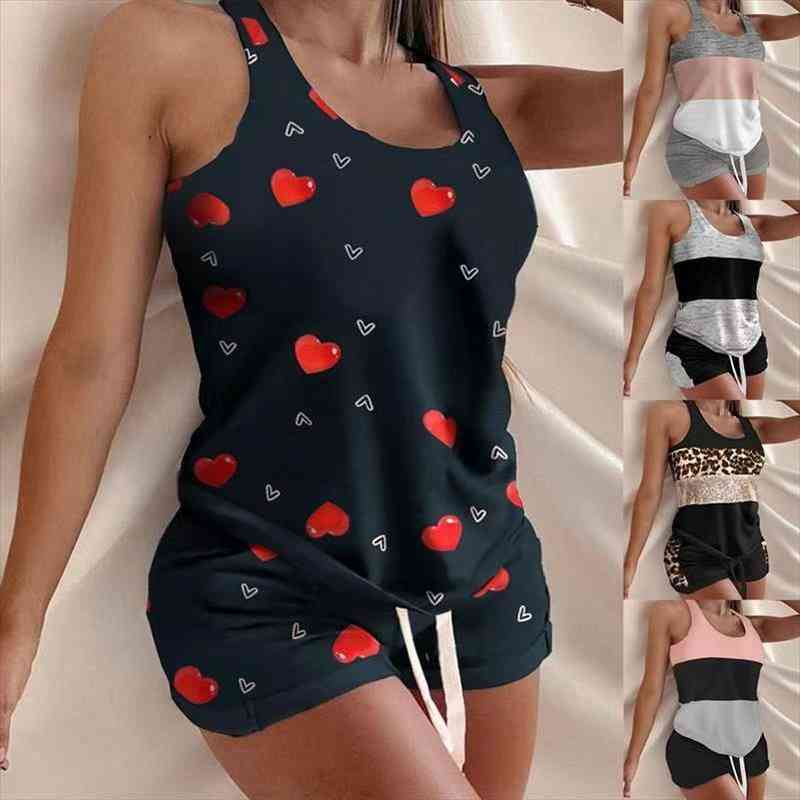 

summer two piece set women tracksuit home clothes patchwork letter print tank shorts sweat suits casual womens sets outfits, Gray