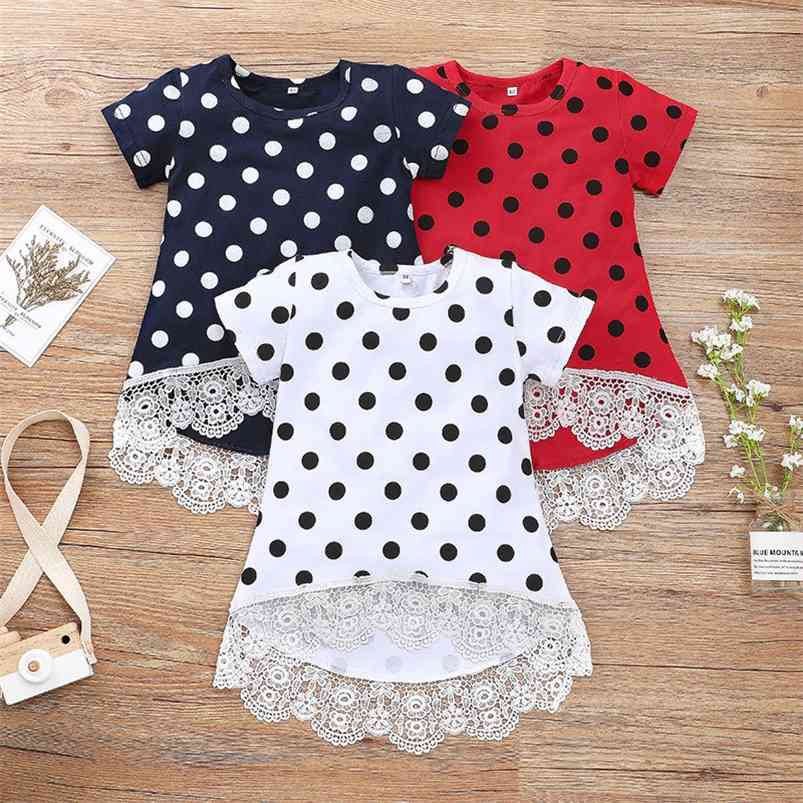 

Summer Girls Dress Short Sleeve O Neck Dot Lace Cute Vestidos 18M-6T 210629, Red