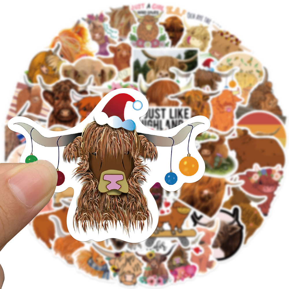 

50PCS Highland Cow Cattle Sticker Cartoon Cute Guitar Helmet Luggage Wall DIY Decals Graffiti Stickers