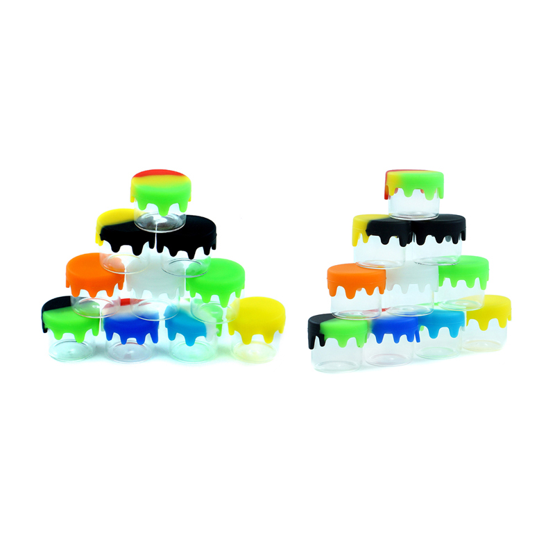 

6ml Glass Jar With Silicone Lid Mini Colorful Silicon Jars Dab Wax Oil Container 100 Pcs/lot
