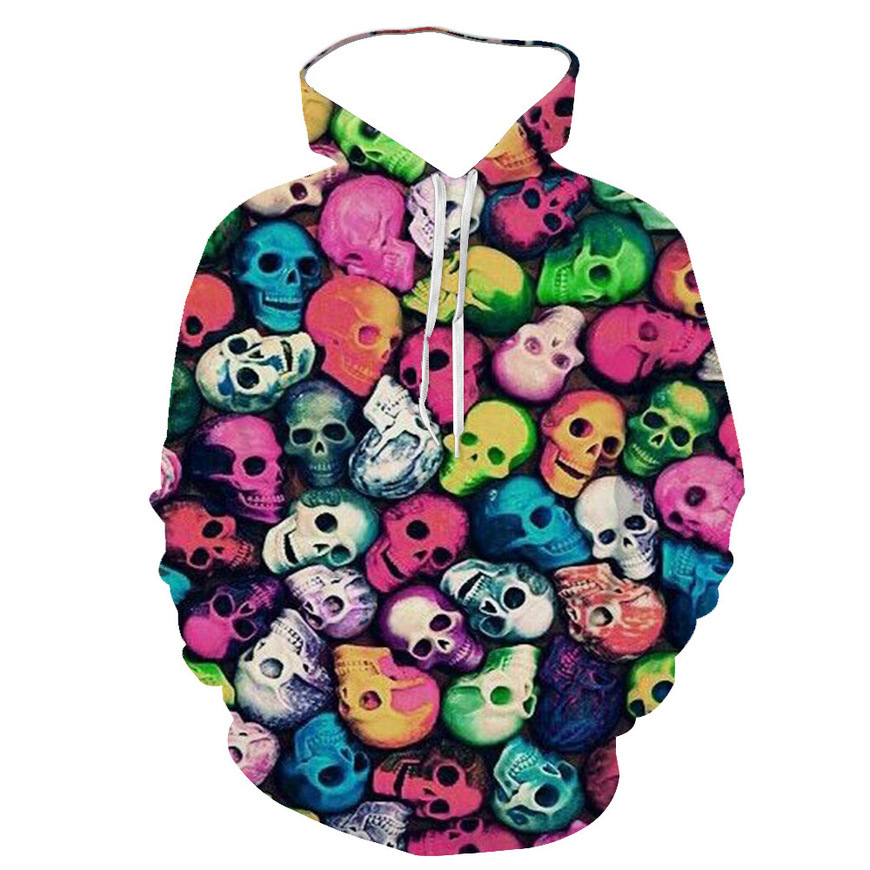 

men's loose fitting hooded sweater 3d skull pattern hooded sweater 3d digital printing hooded sweater 5fvt, Black